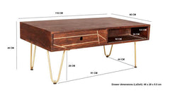 Dark Gold Rectangular Coffee Table With Drawer - Furniture One Shop