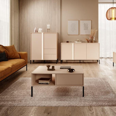 Dast Wooden Coffee Table 97cm in Beige With Black Metal Legs - Furniture One Shop