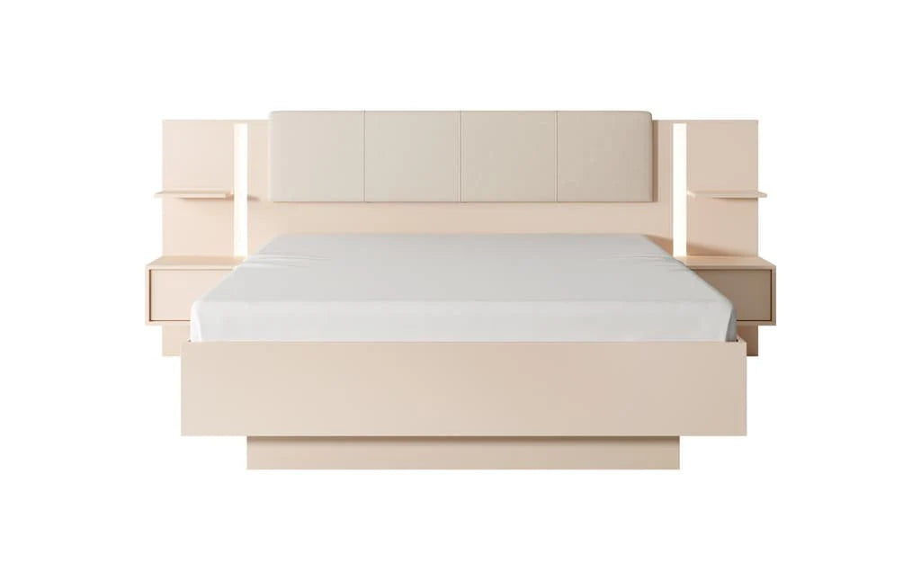 Dast King Size Ottoman Bed With Bedside Cabinets in Beige