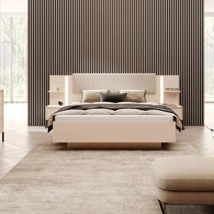 Dast Ottoman King Size Bed With Bedside Cabinets in Beige