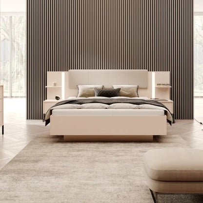 Dast Ottoman King Size Bed With Bedside Cabinets in Beige