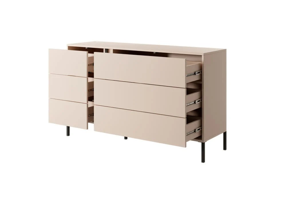 Dast Wooden Chest Of 6 Drawers in Beige with Black Metal Legs