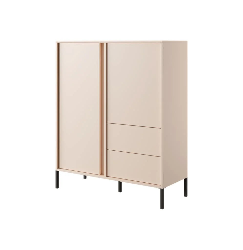 Dast Wooden Highboard 2 Drawers 2 Doors in Beige with Black Metal Legs