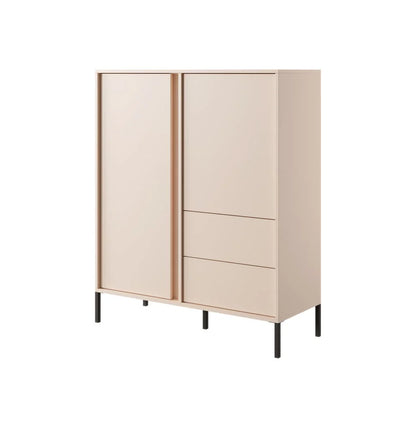 Dast Wooden Highboard 2 Drawers 2 Doors in Beige with Black Metal Legs