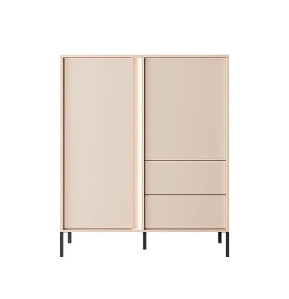 Dast Wooden Highboard 2 Drawers 2 Doors in Beige with Black Metal Legs