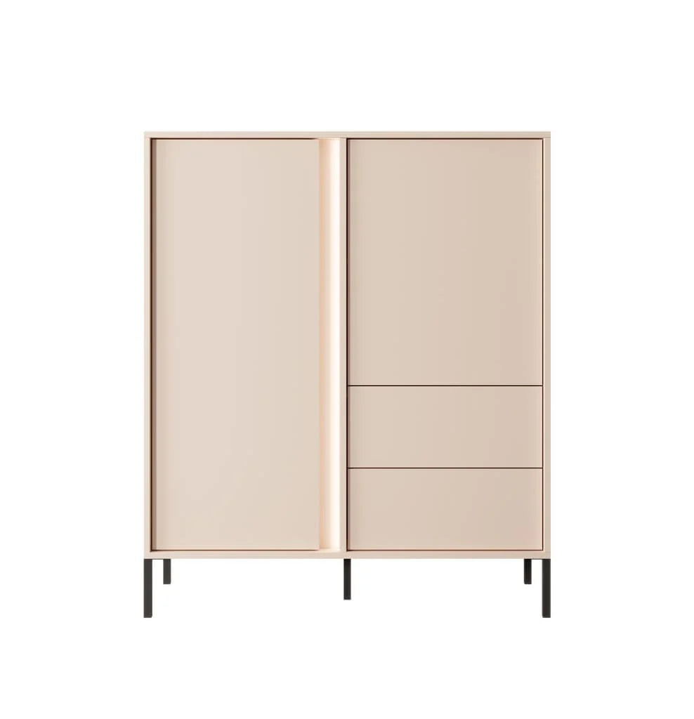 Dast Wooden Highboard 2 Drawers 2 Doors in Beige with Black Metal Legs