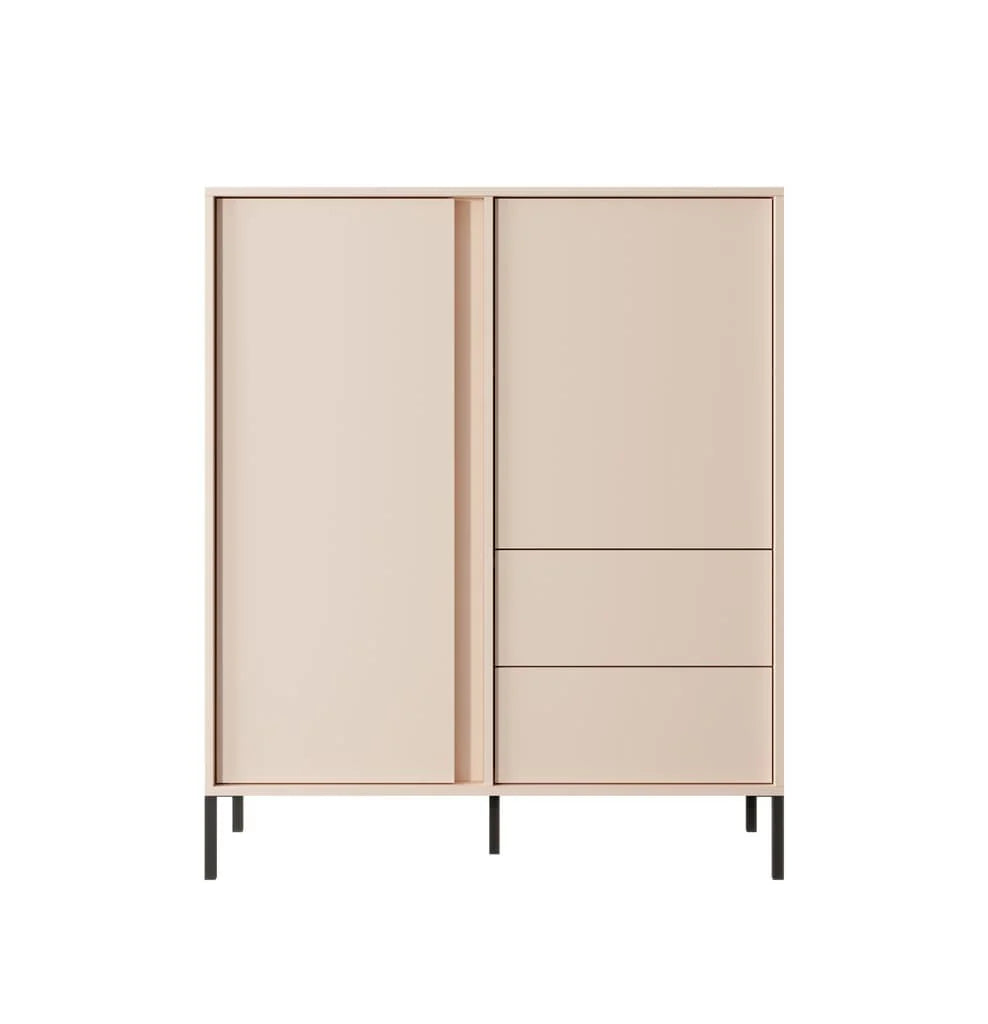 Dast Wooden Highboard 2 Drawers 2 Doors in Beige with Black Metal Legs