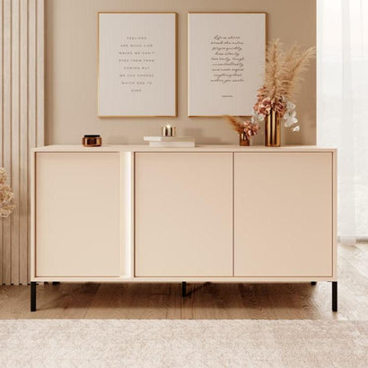 Dast Wooden Sideboard 154cm in Beige with Black Metal Legs