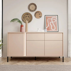 Dast Wooden Sideboard 2 Drawers 3 Doors in Beige with Black Metal Legs