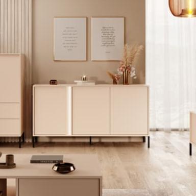 Dast Wooden Sideboard 203cm in Beige with Black Metal Legs