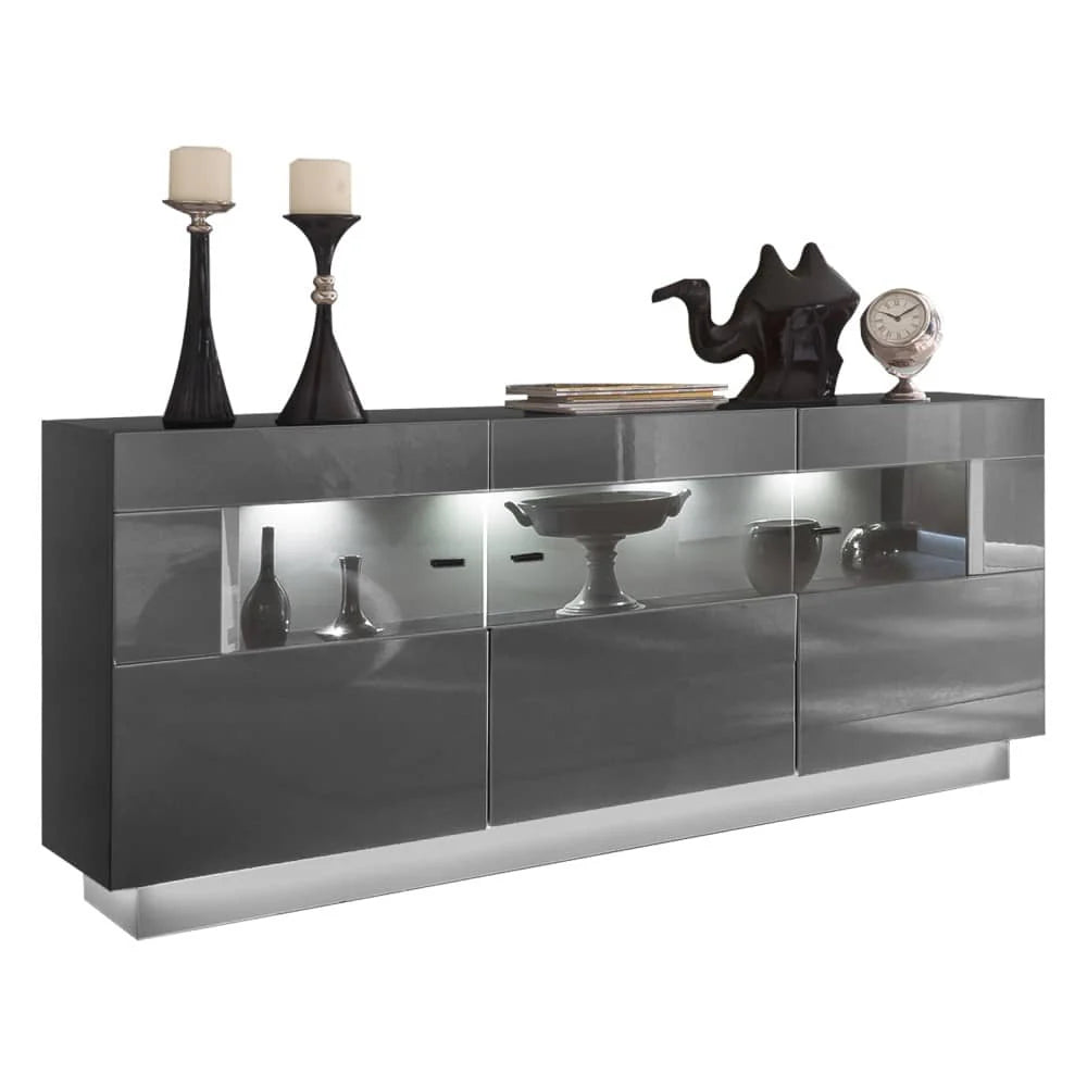 Denira Wooden Display Sideboard Cabinet in Graphite Grey High Gloss