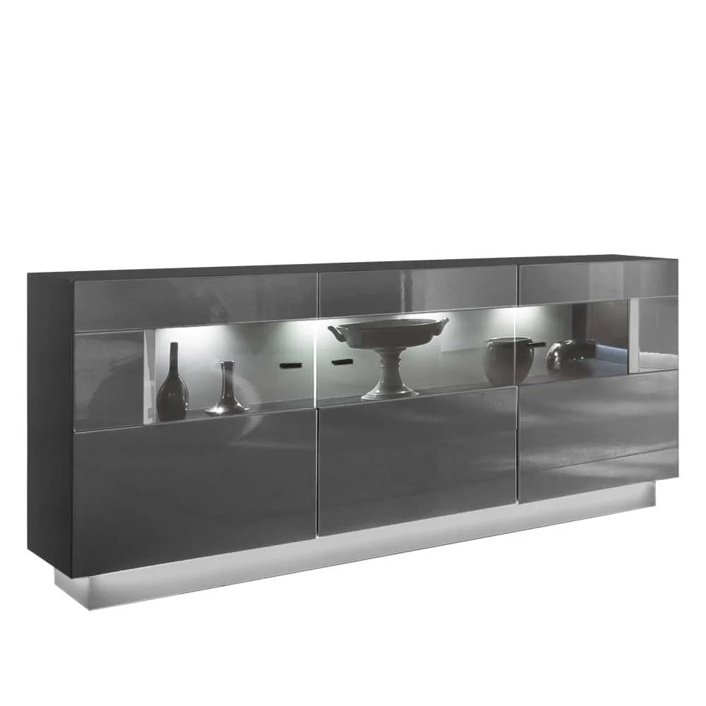 Denira Wooden Display Sideboard Cabinet in Graphite Grey High Gloss