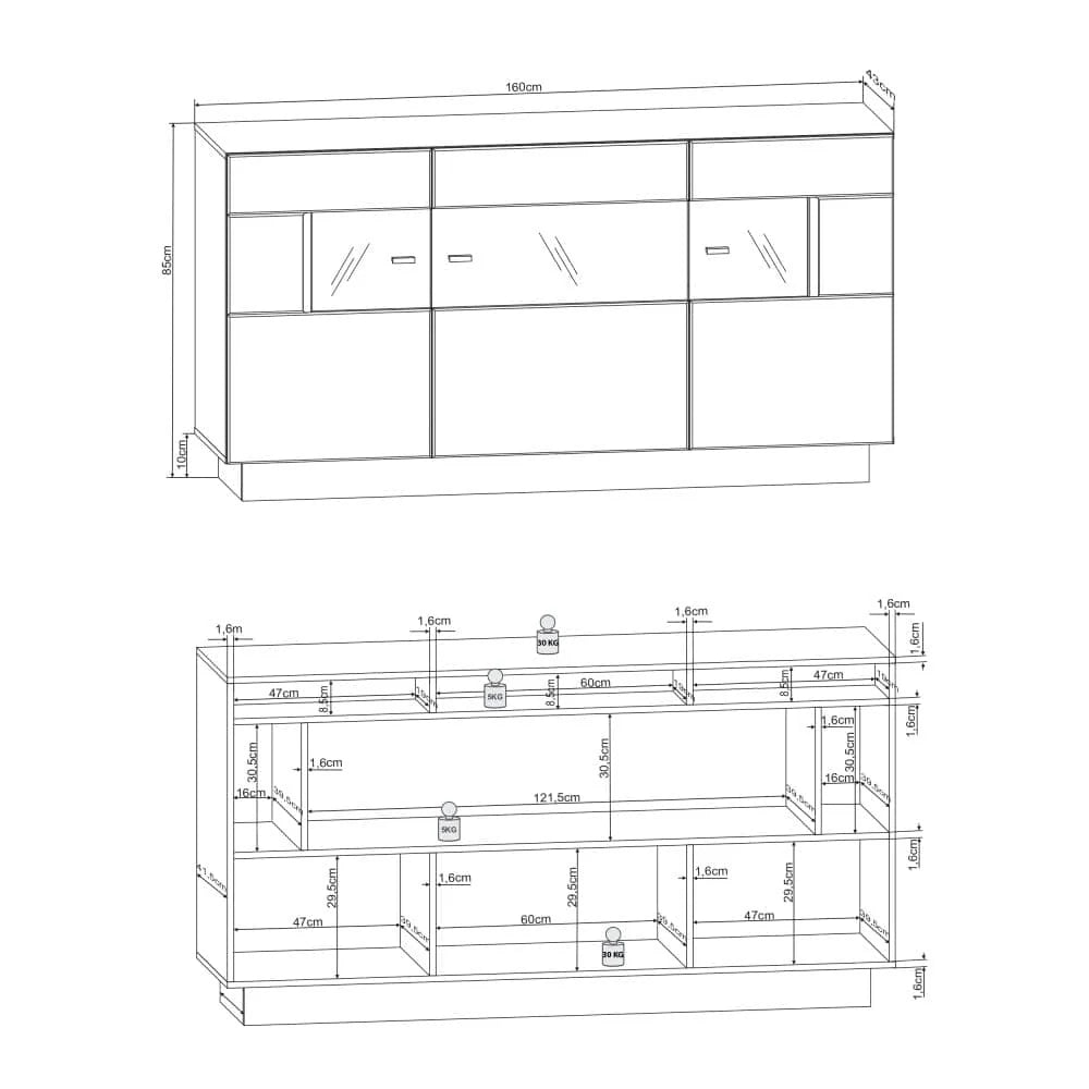 Denira Wooden Display Sideboard Cabinet in Graphite Grey High Gloss