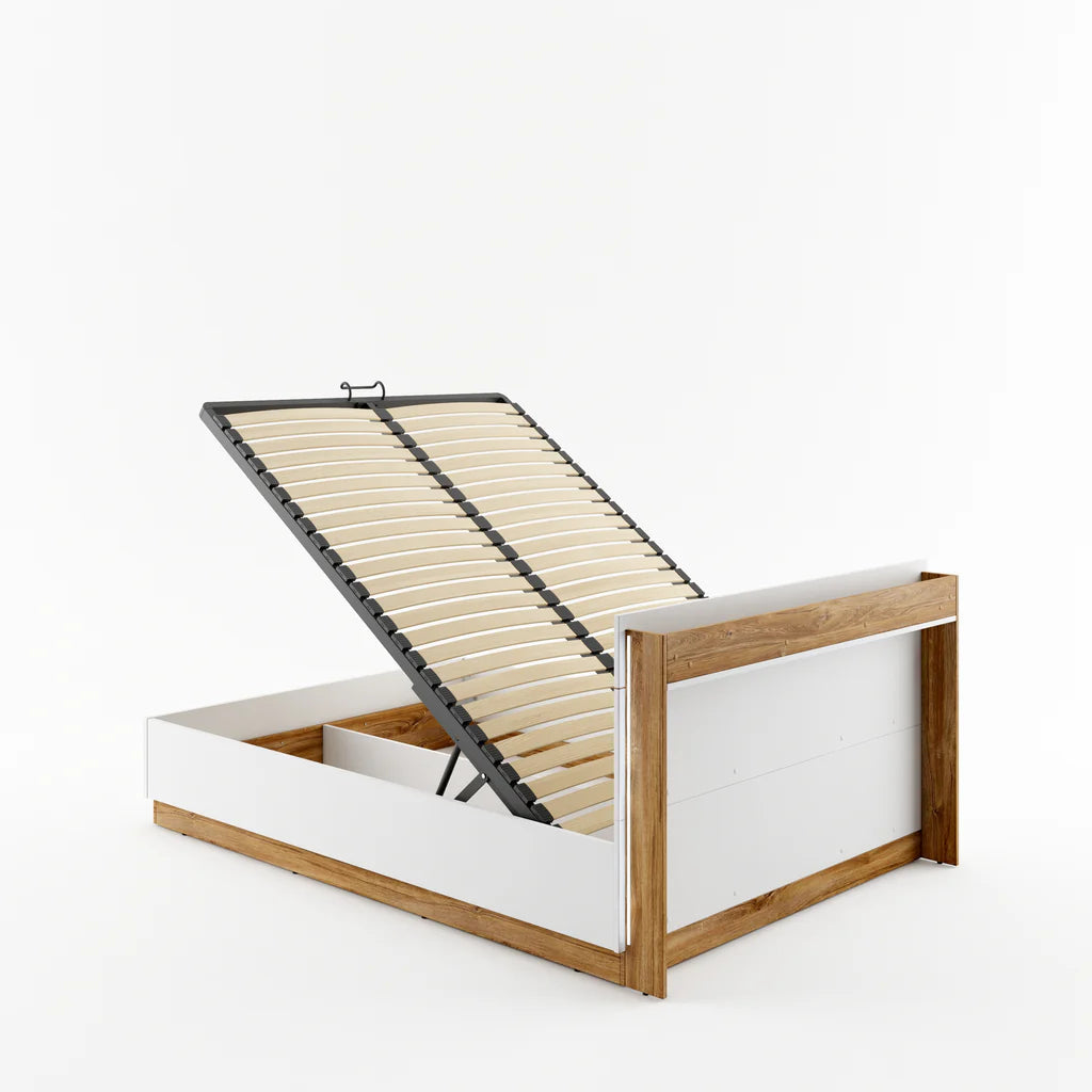 Dentro Wooden Double Bed with Storage and LED - 140cm