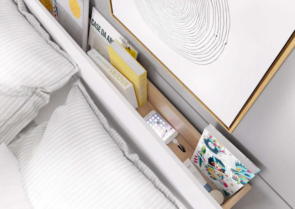 Dentro Wooden Double Bed with Storage and LED - 140cm - Furniture One Shop