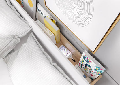 Dentro Wooden Double Bed with Storage and LED - 140cm - Furniture One Shop