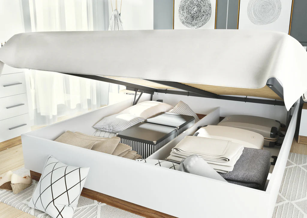 Dentro Wooden Double Bed with Storage and LED - 140cm - Furniture One Shop