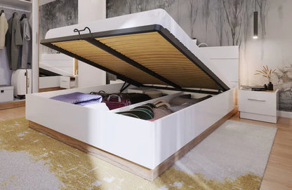 Dentro Wooden King Size Bed with Storage and LED - 160cm - Furniture One Shop