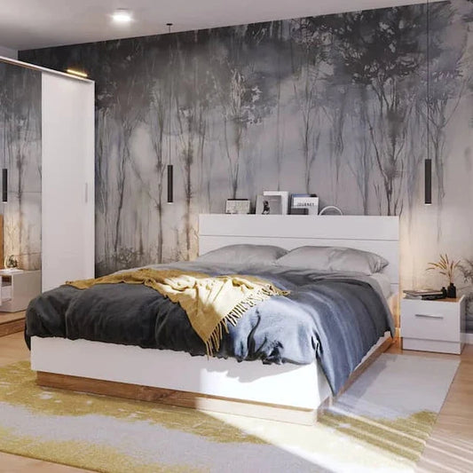 Dentro Wooden King Size Bed with Storage and LED - 160cm - Furniture One Shop