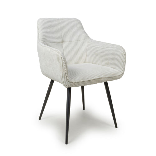 Denver Corduroy White Fabric Dining Chairs With Black Legs In Pair