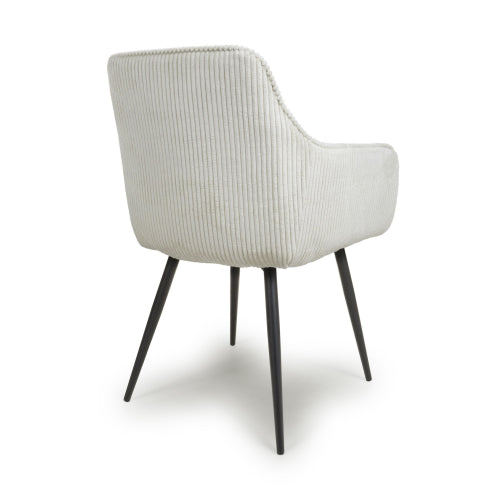 Denver Corduroy White Fabric Dining Chairs With Black Legs In Pair