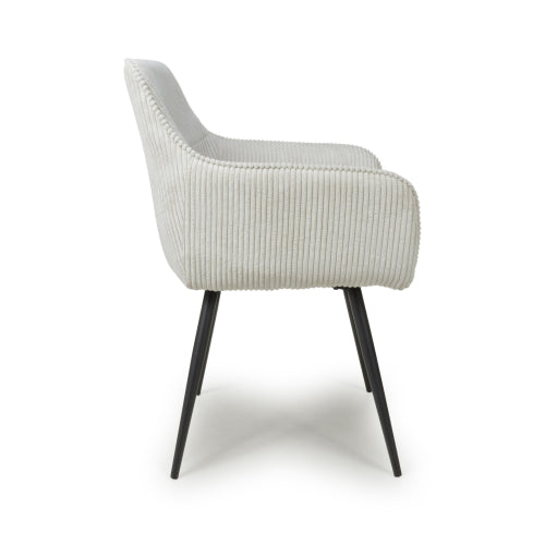 Denver Corduroy White Fabric Dining Chairs With Black Legs In Pair