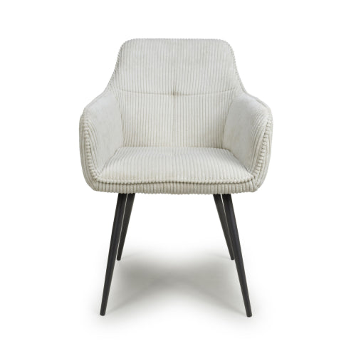Denver Corduroy White Fabric Dining Chairs With Black Legs In Pair