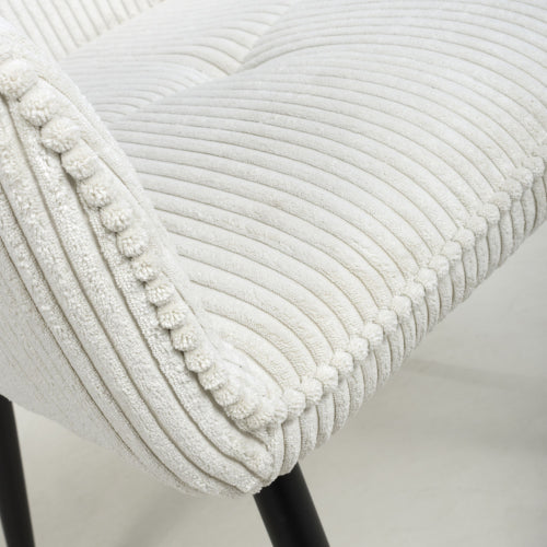 Denver Corduroy White Fabric Dining Chairs With Black Legs In Pair