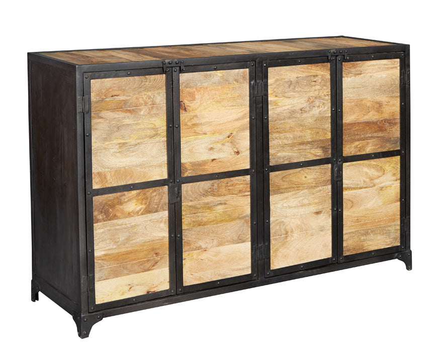 Ascot Large Wooden Sideboard In Reclaimed Wood And Metal Frame