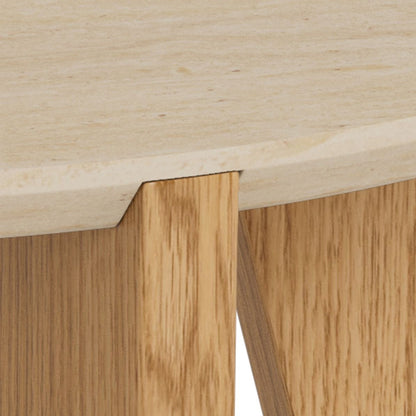 Dockland Wooden Round Coffee Table in Travertine and Wild Oak