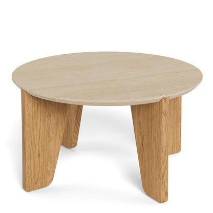 Dockland Wooden Round Coffee Table in Travertine and Wild Oak