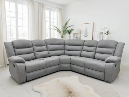 Dundee Manual Recliner Corner Sofa In Grey Fabric