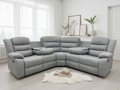 Dundee Manual Recliner Corner Sofa In Grey Fabric