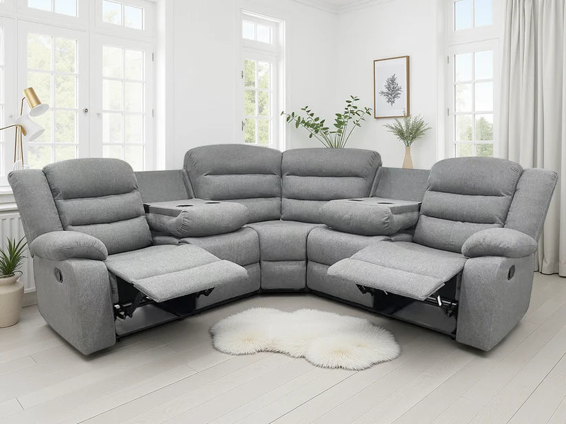 Dundee Manual Recliner Corner Sofa In Grey Fabric