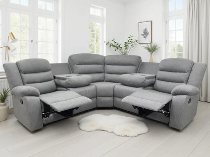 Dundee Manual Recliner Corner Sofa In Grey Fabric