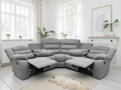Dundee Manual Recliner Corner Sofa In Grey Fabric