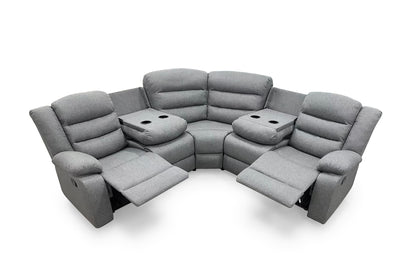 Dundee Manual Recliner Corner Sofa In Grey Fabric
