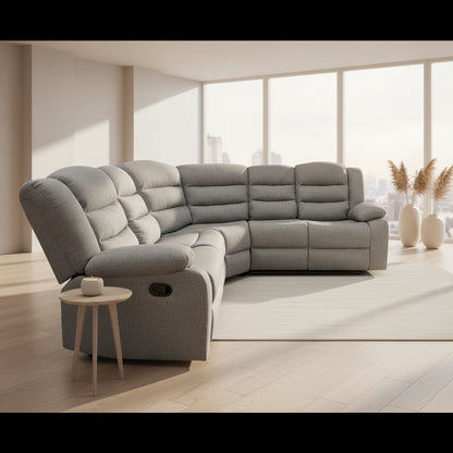 Dundee Manual Recliner Corner Sofa In Grey Fabric