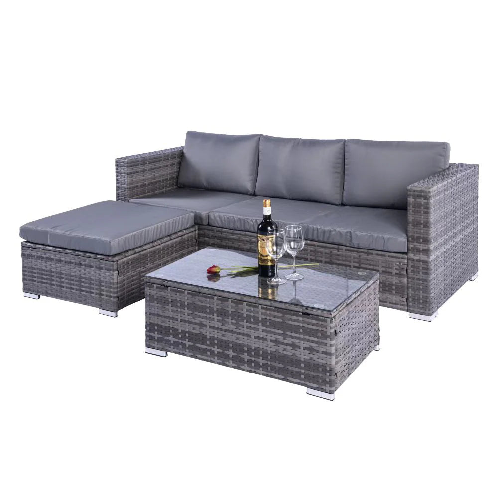 Dunham 4 Seater Sofa Set with Coffee Table Grey Rattan