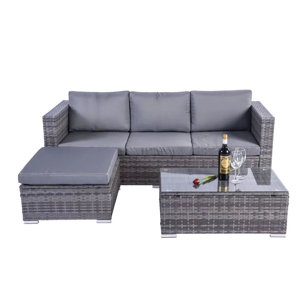 Dunham 4 Seater Sofa Set with Coffee Table Grey Rattan