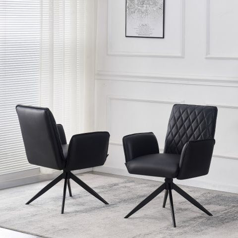 Eclat Black Faux Leather Swivel Dining Chairs in Pair