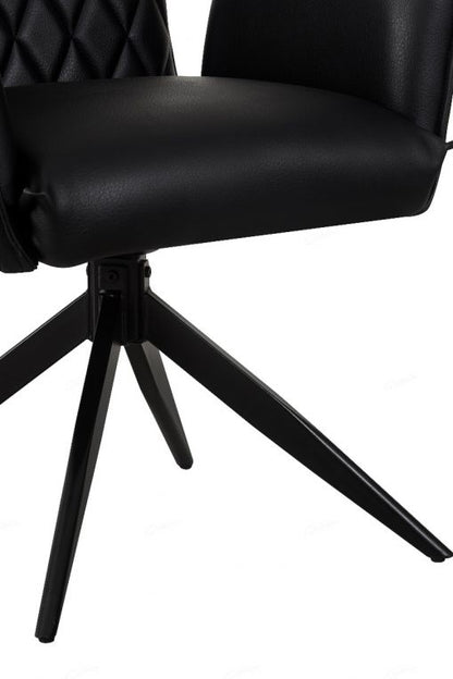 Eclat Black Faux Leather Swivel Dining Chairs in Pair