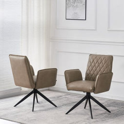 Eclat Taupe Faux Leather Swivel Dining Chairs in Pair