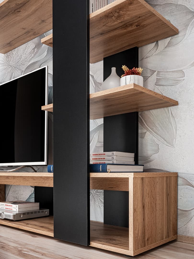 Eco Wooden TV Entertainment Unit in Oak Wotan & Black