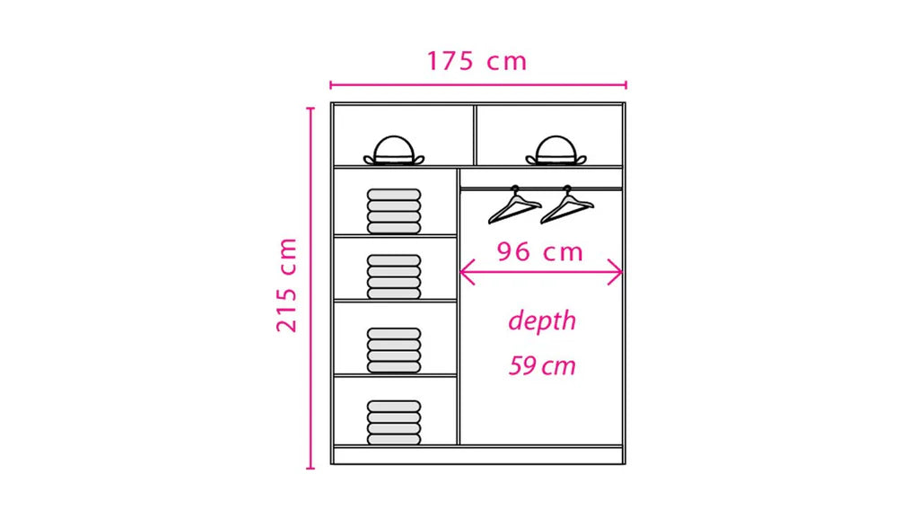 Effect 2 Wooden Wardrobe 175cm With 2 Sliding Doors In Oak Lancelot