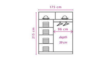 Effect 2 Wooden Wardrobe 175cm With 2 Sliding Doors In Oak Lancelot