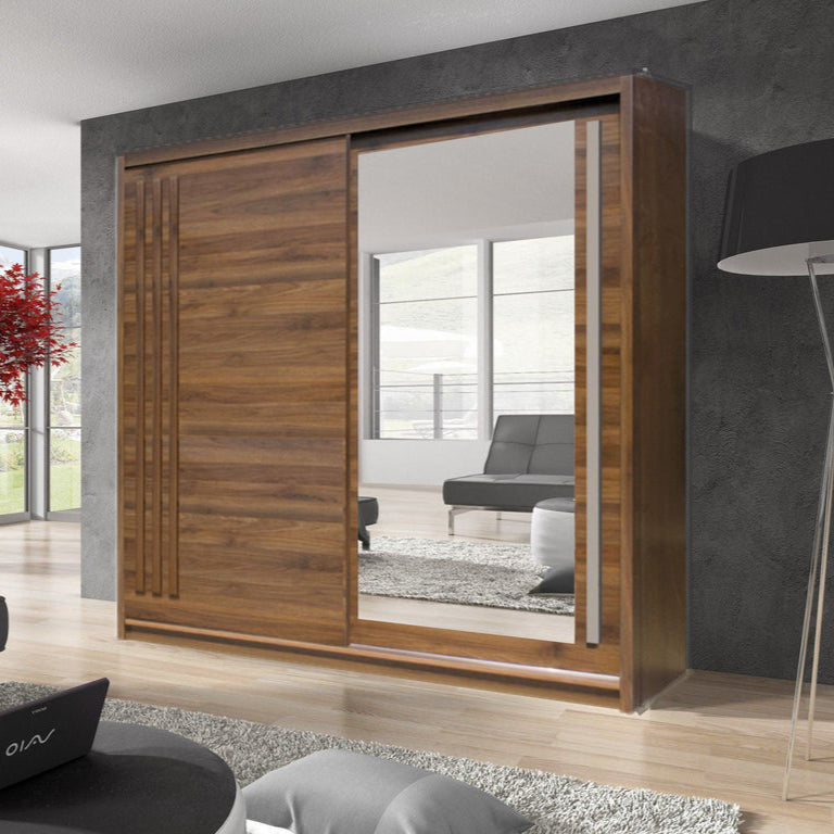 Effect Wooden Wardrobe 200cm With 2 Sliding Doors In Columbian Walnut