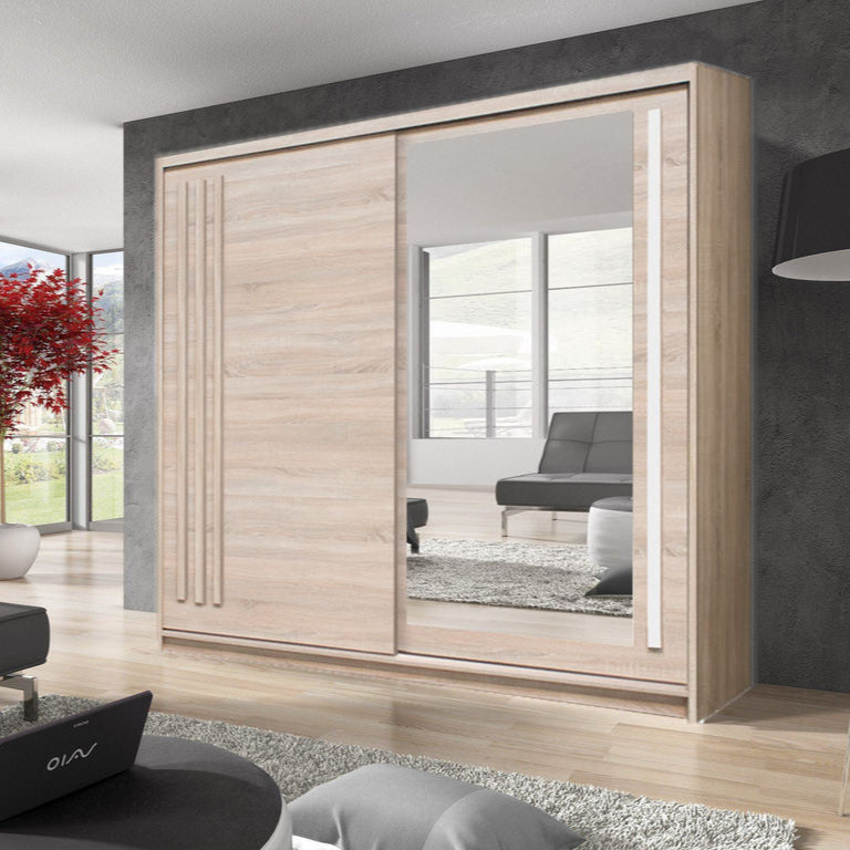 Effect Wooden Wardrobe 200cm With 2 Sliding Doors In Oak Sonoma