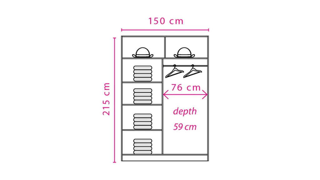 Effect Wooden Wardrobe 150cm With 2 Sliding Doors In Anderson Pine