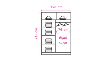 Effect Wooden Wardrobe 150cm With 2 Sliding Doors In Oak Lancelot